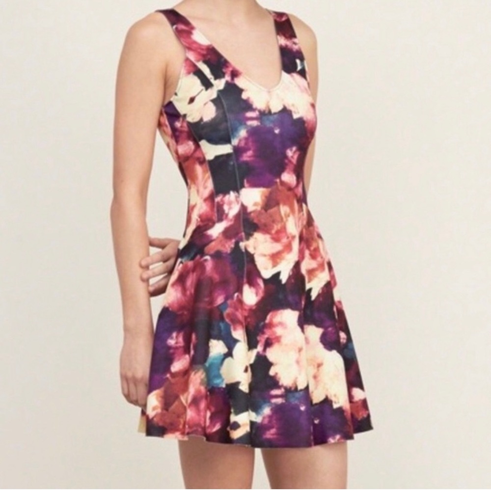 Abercrombie & Fitch Watercolor Floral Scuba Skater Dress Size S